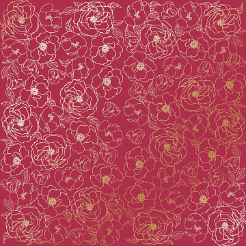 Sheet of single-sided paper with gold foil embossing, pattern Golden Pion, color Blackberry, 12"x12"