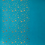 Piece of PU leather for bookbinding with gold pattern Golden Stars Bright blue, 50cm x 25cm - 1