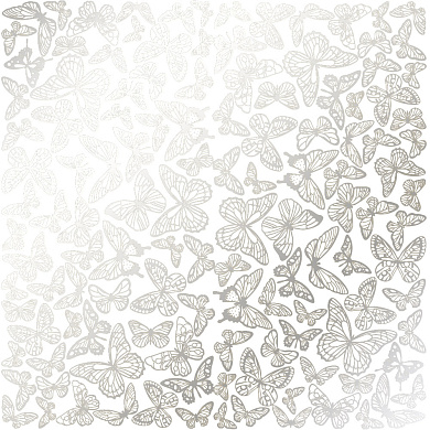 лист односторонней бумаги с серебряным тиснением, дизайн silver butterflies white, 30,5см х 30,5см