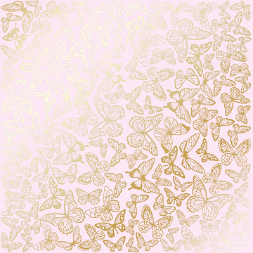 Arkusz papieru jednostronnego wytłaczanego złotą folią, wzór Złote Motyle Jasnoróżowy 30,5x30,5cm 