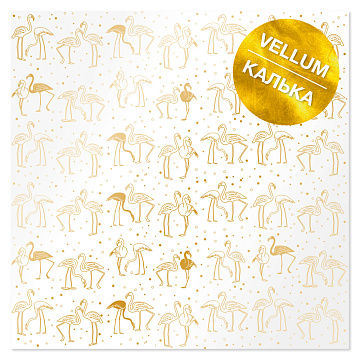 Arkusz kalki (vellum) ze złotym wzorem Złoty Flaming 29.7cm x 30.5cm 