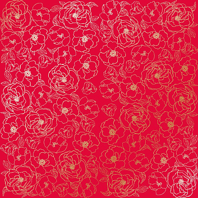 лист односторонней бумаги с фольгированием, дизайн golden pion, color poppy red, 30,5см х 30,5см