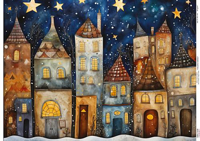 Decoupage Card Cozy houses-10, #0927, 29.7x42cm