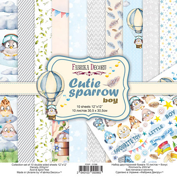 Doppelseitig Scrapbooking Papiere Satz Cutie Sparrow Boy, 30.5 cm x 30.5cm, 10 Blätter