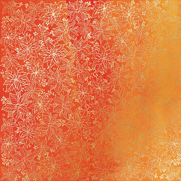 Blatt aus einseitigem Papier mit Goldfolienprägung, Muster Goldener Weihnachtsstern Gelb-orange Aquarell, 30,5 x 30,5 cm