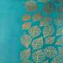 Piece of PU leather for bookbinding with gold pattern Golden Leaves Turquoise, 50cm x 25cm - 1