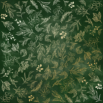 Sheet of single-sided paper with gold foil embossing, pattern "Golden Branches, color Dark green aquarelle"