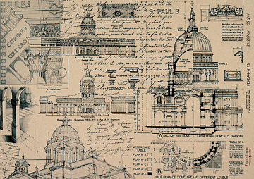 Kraft decoupage paper, 21x29,7cm, “Architecture”, #00113