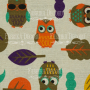 Fabric cut piece 35X75 Owls and leaves
