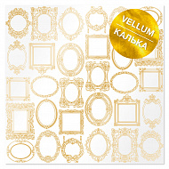 Gold foil vellum sheet, pattern Golden Frames 12"x12"