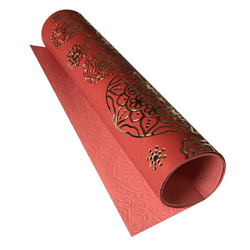 Stück PU-Leder mit Goldprägung, Muster Goldene Servietten Rot, 50cm x 25cm