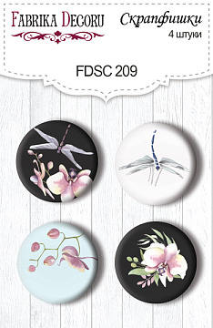 Set mit 4 Flair-Buttons zum Scrapbooking "Wild orchid 1" #209