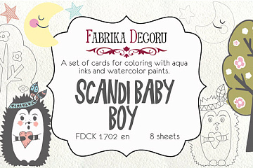 Zestaw pocztówek "Scandi Baby Boy" do kolorowania atramentem akwarelowym EN
