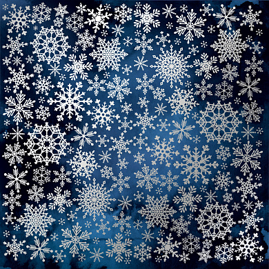 лист односторонней бумаги с серебряным тиснением, дизайн silver snowflakes night garden, 30,5см х 30,5см