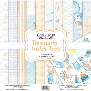 Double-sided scrapbooking paper set  Dreamy baby boy 8"x8", 10 sheets