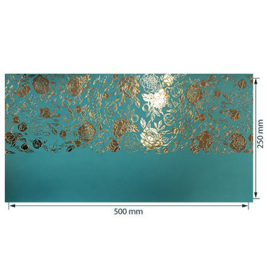 отрез кожзама с тиснением золотой фольгой, дизайн golden peony passion, color bright blue, 50см х 25см - 2