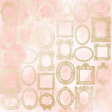 Sheet of single-sided paper with gold foil embossing, pattern "Golden Frames, color Vintage pink watercolor"