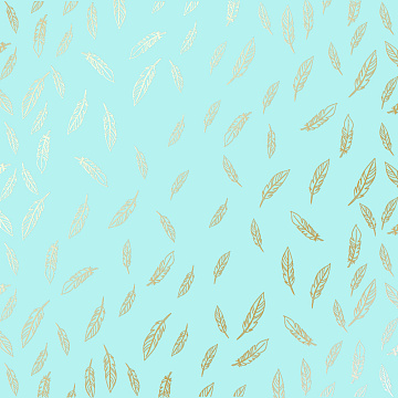 Sheet of single-sided paper with gold foil embossing, pattern Golden Feather Turquoise, 12"x12"
