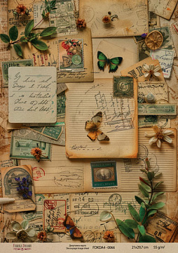 Kraft decoupage paper, 21x29,7cm, “Botanica Vintage”, #0066