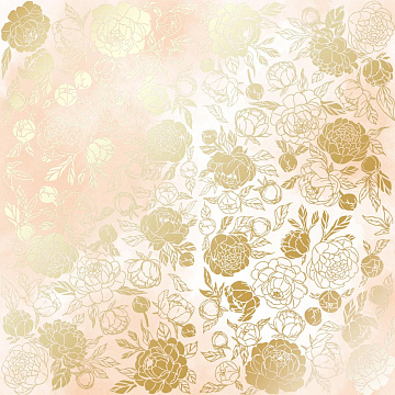 Sheet of single-sided paper with gold foil embossing, pattern "Golden Peony Passion, color Beige watercolor"