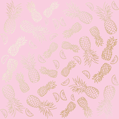 лист односторонней бумаги с фольгированием, дизайн golden pineapple pink, 30,5см х 30,5 см