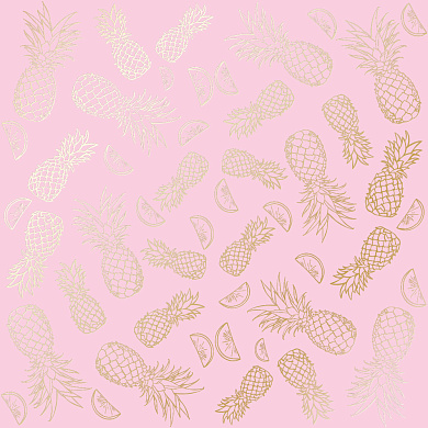 лист односторонней бумаги с фольгированием, дизайн golden pineapple pink, 30,5см х 30,5 см