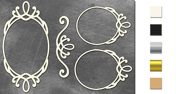 Chipboard embellishments set, Oval frames with monograms 2 #514