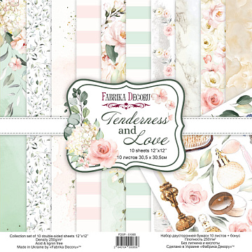 Double-sided scrapbooking paper set Tenderness and love 12"x12", 10 sheets