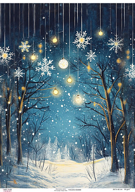 Decoupage Card "Winter Landscape with a Garland", #0889, 29.7x42cm