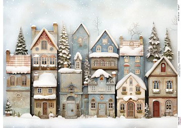Decoupage Card Snow-covered houses-10, #0943, 29.7x42cm