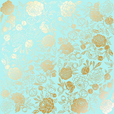 лист односторонней бумаги с фольгированием, дизайн golden peony passion turquoise, 30,5см х 30,5см