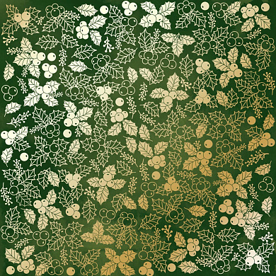 лист односторонней бумаги с фольгированием, дизайн golden winterberries green aquarelle, 30,5см х 30,5см