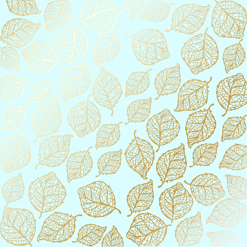 Sheet of single-sided paper with gold foil embossing, pattern Golden Delicate Leaves Mint, 12"x12"