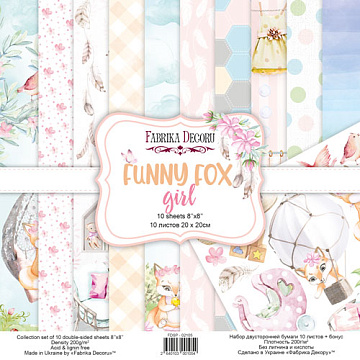 Double-sided scrapbooking paper set Funny fox girl 8"x8", 10 sheets