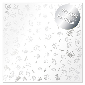 Silver foiled vellum sheet, pattern Silver Dill 12"x12"