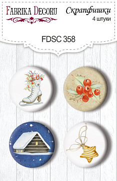 Set of 4pcs flair buttons for scrabooking "Awaiting Christmas 2" #358