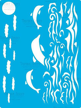 Stencil reusable, 15x20cm "Dolphins and the sea", #369