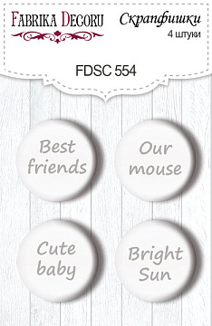 Set mit 4 Flair-Buttons zum Scrapbooking Happy Mouse Day EN #554