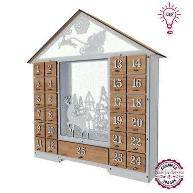 Advent calendar for 25 days with LED illumination, White - Kraft Oak, assembled - 2 Advent calendar for 25 days with LED illumination, White - Kraft Oak, assembled - 2