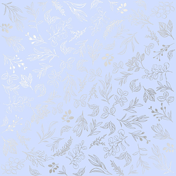 Sheet of single-sided paper embossed with silver foil, pattern Silver Branches Purple 12"x12" 