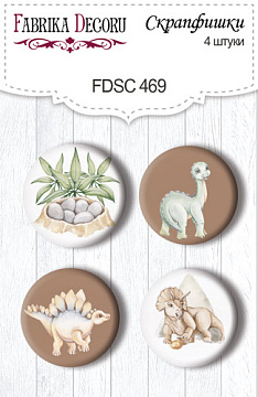 Set mit 4 Flair-Buttons zum Scrapbooking von Dinosauria #469