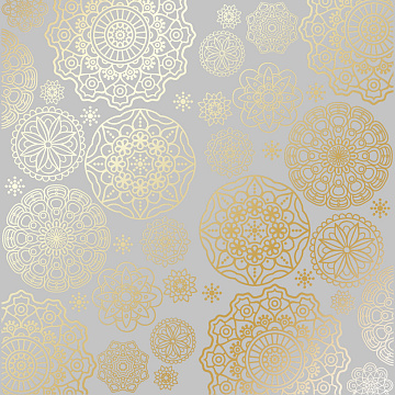 Sheet of single-sided paper with gold foil embossing, pattern Golden Napkins Gray, 12"x12" 