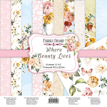 Double-sided scrapbooking paper set Where beauty lives  12"x12", 10 sheets