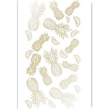 Einseitig bedrucktes Blatt Papier mit Goldfolienprägung, Muster Goldene Ananas, Weiß, A4, 8"x12"