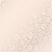 лист односторонней бумаги с серебряным тиснением, дизайн silver clocks beige, 30,5см х 30,5см
