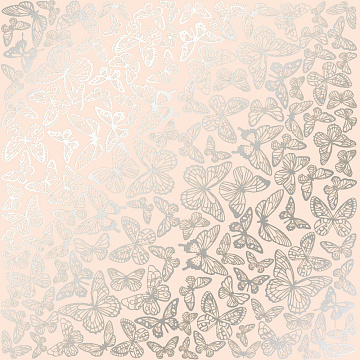 Arkusz papieru jednostronnego wytłaczanego srebrną folią, wzór Srebrne Motyle Beż 12 "x 12"