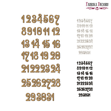 Arabic Numbers with curls, Set of mdf elements for decorating #177