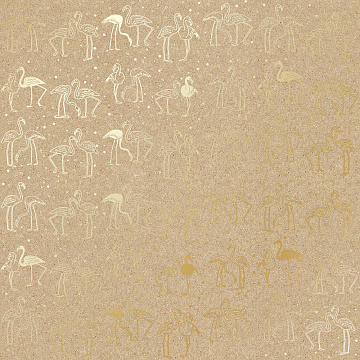 Sheet of single-sided paper with gold foil embossing, pattern Golden Flamingo Kraft, 12"x12"