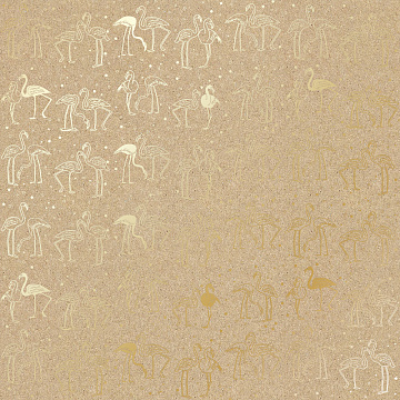 Sheet of single-sided paper with gold foil embossing, pattern Golden Flamingo Kraft, 12"x12"