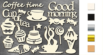 Chipboard embellishments set, "Coffee time" #004